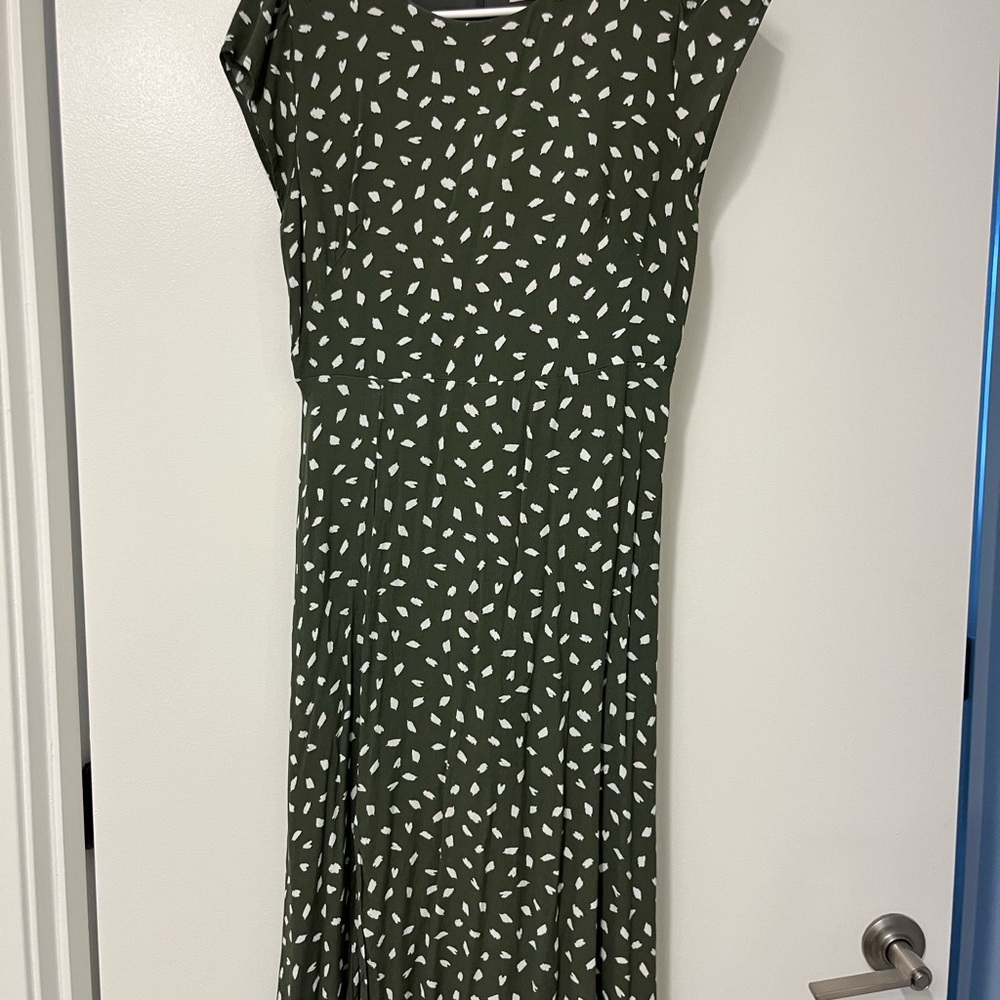 LOFT Green Patterned Midi Dress